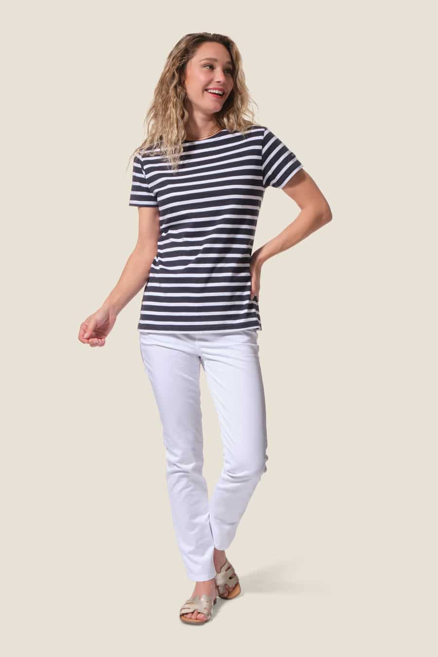 Women's Regatta: Hublot short-sleeved mariniere in navy blue Regate Femme : mariniere manches courtes Hublot mode marine